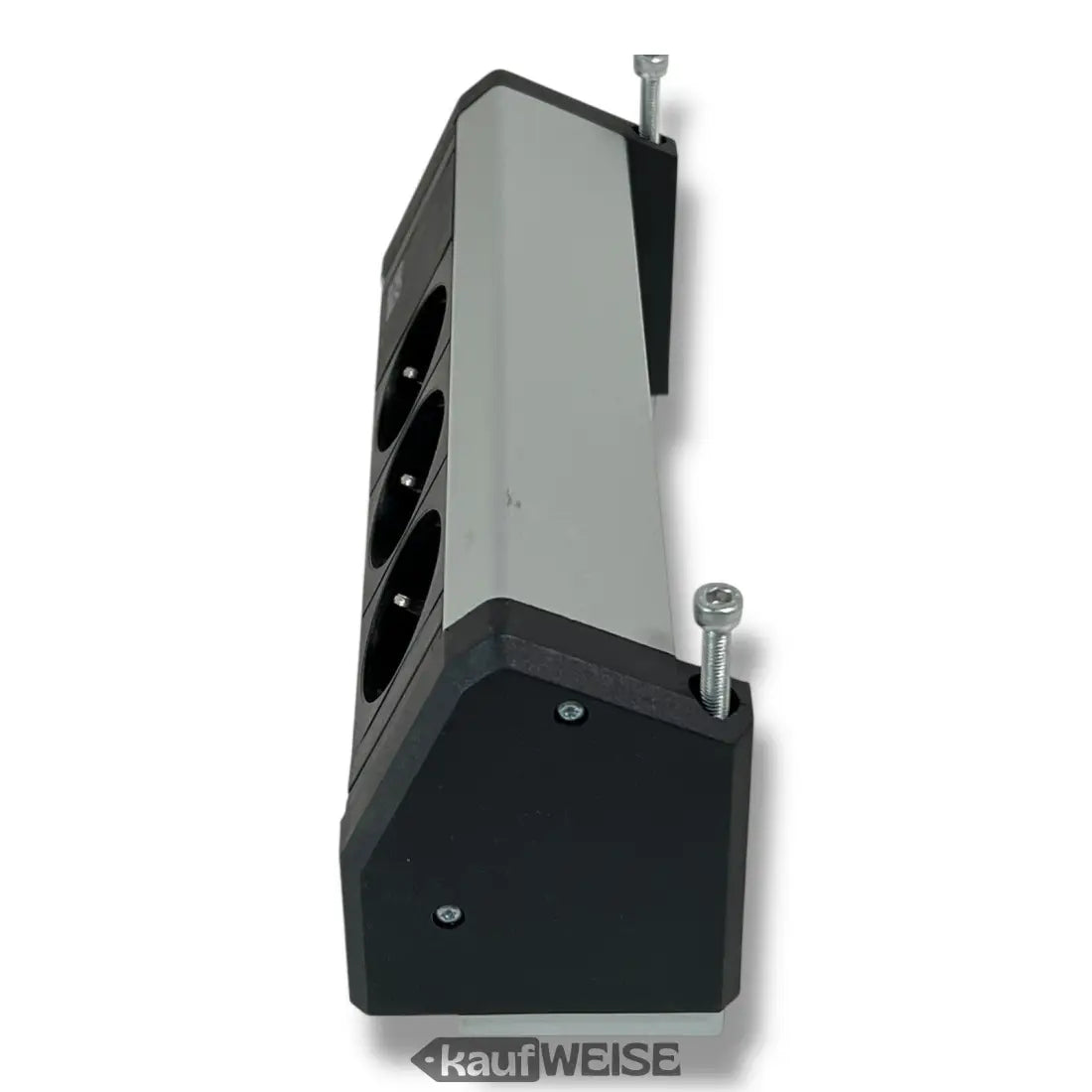 Graue und schwarze vertikale Tischsteckdose mit mehreren Steckdosen und Halterung